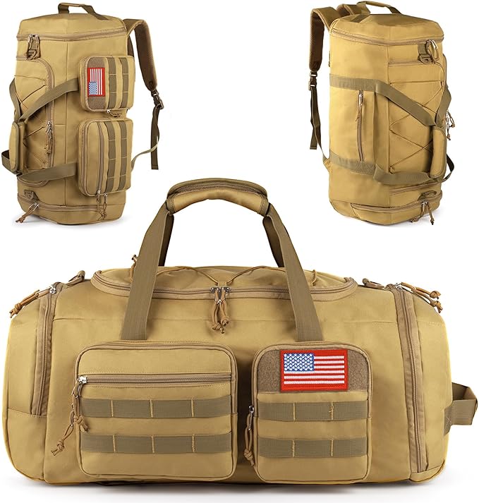 Tactical Gym Bag for Men，70L Large 3 in 1 Sports Duffle Bag with Shoes Compartment for Travel,Water Resistant Travel Backpack Weekender Overnight Bag with Wet Pocket for Women