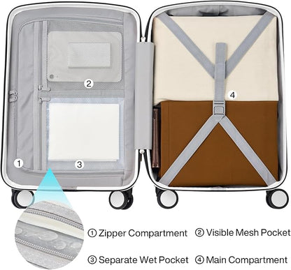 Hanke Hard Shell Luggage Sets 3 Pieces, Carry On and Checked Luggage Sets with Spinner Wheels, Durable PC Hardside Rolling Suitcase for Travel (16/24/28 Inch,Smoke White)