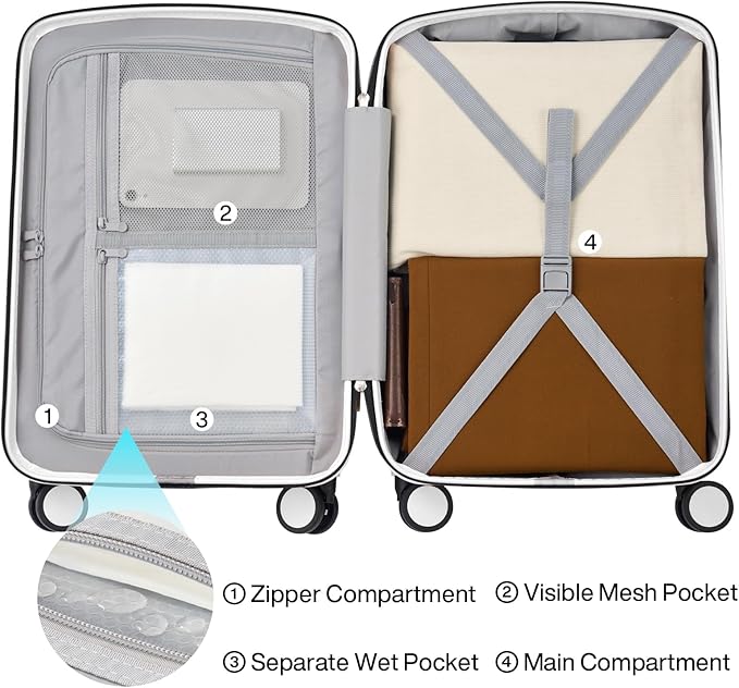 Hanke Hardside Carry-On Luggage 22x14x9 Airline Approved, 20 Inch Hard Shell Suitcases with Spinner Wheels, PC Hardshell Small Rolling Suitcase for Women Men with Tsa Lock(Smoke White)