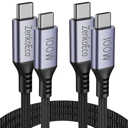 USB C to USB C Cable, 2 Pack 6.6FT, 100W PD 5A QC 4.0 Fast Charging Cord, Nylon Braided Type C Charger Cord for iPhone 17 Air/16 Pro Max MacBook iPad Samsung S25 Ultra S24 S23 (Black)