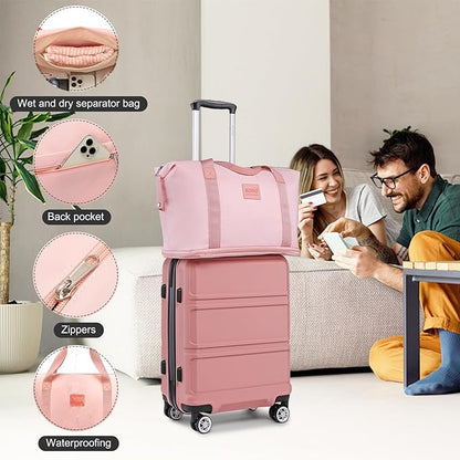 Kono Suitcase Luggage Set Expandable(only 28") Lightweight PC+ABS Carry On Hardside Luggage with TSA Lock Spinner Wheels (Nude/Rose Pink, 6 piece set)