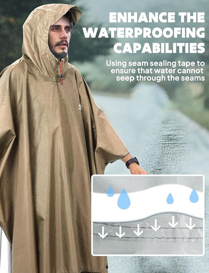 ANYOO Hooded Rain Poncho for Adults Waterproof Lightweight Rain Coat for Men Women Reusable Rain Jacket for Emergency Outdoor
