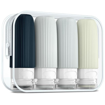 Travel Bottles for Toiletries, Tsa Approved 2oz Travel Bottles, BPA Free Leak Proof Travel Size Toiletry Containers, Refillable Travel Accessories with Toiletry Bag for Shampoo Liquid (4 Pack)