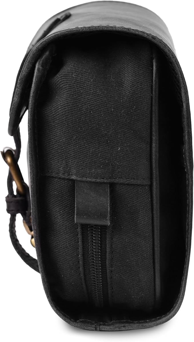 LEATHER VILLAGE Hanging Leather Toiletry Bag for Men – Handcrafted Vintage Premium Travel Dopp Kit with Waterproof Lining, Shaving Organizer and Shower Bathroom Essentials Case - Black
