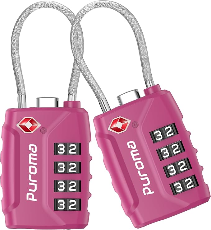 Puroma 2 Pack TSA Approved Luggage Locks, 4 Digit Combination Travel Locks Resettable Code Lock with Zinc Alloy Body for Suitcase, Toolbox, Backpack, Bag, Gym Locker (Basic Pink Dark)