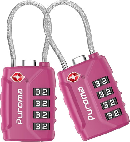 Puroma 2 Pack TSA Approved Luggage Locks, 4 Digit Combination Travel Locks Resettable Code Lock with Zinc Alloy Body for Suitcase, Toolbox, Backpack, Bag, Gym Locker (Basic Pink Dark)