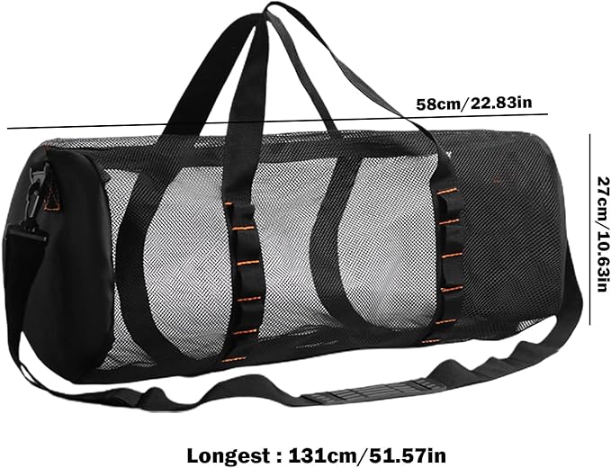 Mesh Gym Bag -Mesh Duffle Bags, Multifunctional Cylindrical Bag With Adjustable Strap, Portable Snorkeling Equipment Carry | Large Capacity Gym Bags, Snorkel Gear With Inside Hook For Travel