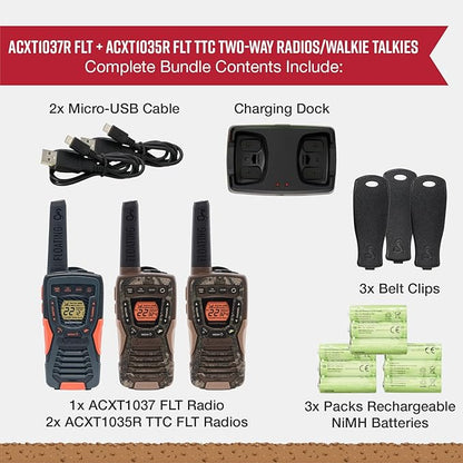 Bundle of Cobra ACXT1035R FLT TTC Waterproof Walkie Talkies (2-Pack) + Cobra ACXT1037R FLT Floating Walkie Talkie (1-Pack)