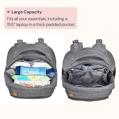 BabbleRoo Diaper Bag Backpack - Travel Large Baby Diaper Bag with Changing pad, Waterproof Baby Bags for Mom & Dad, Unisex Bags with Pacifier Case, Luggage Strap & Stroller Clips - Dark Gray