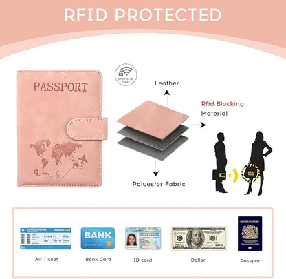 ILIYAH-Passport Cover-Passport Holder Travel Wallet-RFID Blocking Passport Case Travel Accessories Card Holder Wallet Unisex Travel Gifts(Pink)