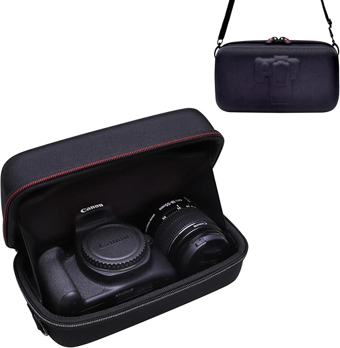 Hard Case for Canon EOS Rebel T7 / R50 / R6 Mark II / T6 / R100 / R50 V / R8 / R10 / R5 Mark II/RP / 5D Mark IV / R7 DSLR Camera and 18-55mm/18-45mm Lens,with Shoulder Strap, Black