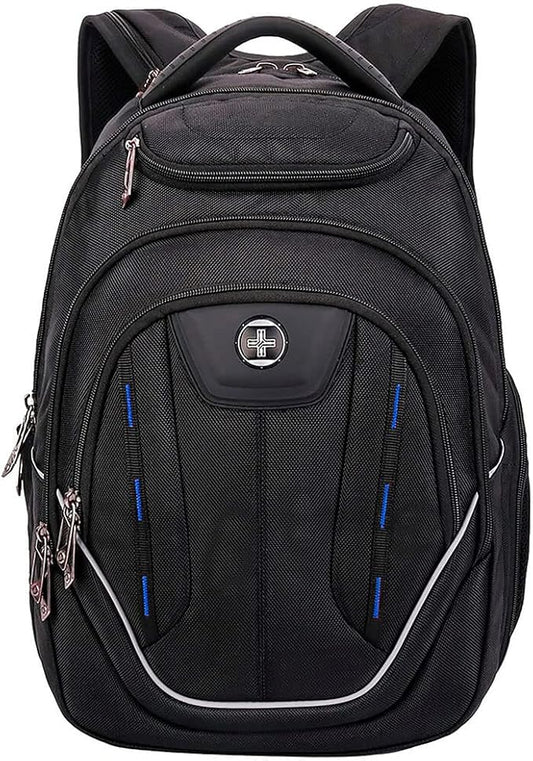 Swissdigital Design TSA-Friendly Large Backpack, Business Laptop Backpack for Men with USB Charging Port/RFID Protection Black | J16BT-1