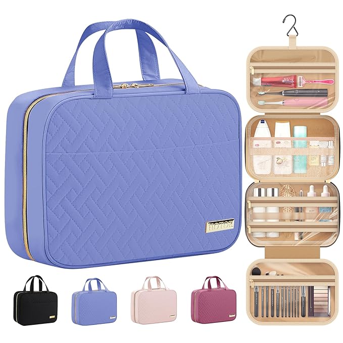 HOTOR Travel Toiletry Bag - Hanging Toiletry Bag for Women & Men, Makeup Bag/Big Comparment, Waterproof for Travel Accessories, Travel Essentials, Large, Aegean-Blue
