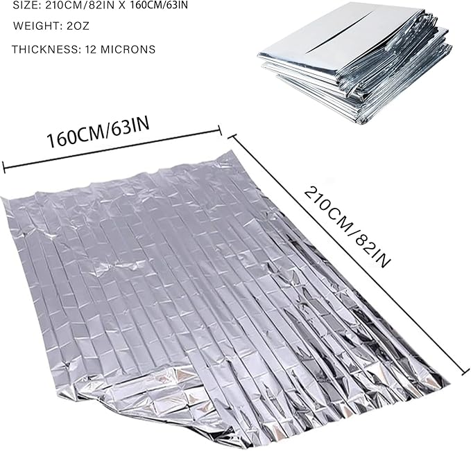 Emergency Foil Thermal Blanket (Pack of 50), 210 x 160 cm (82" x 63") Emergency shelter Survival Reflective Blankets Perfect for Outdoors, Hiking, Survival, Marathons or First Aid