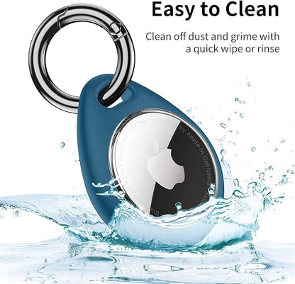 UNBREAKcable Holder for Apple AirTag - 4 Pack [Fit Tightly Design] [Easy to Install] [Hold Air Tag Securely] Waterproof TPU Shell Protective Case with All Metal Keychain Key Ring Clip (Brown&Blue)
