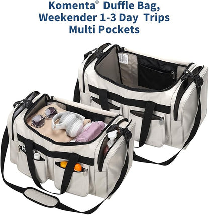 20 inch Gym Bag for Men, 40L Sports Duffle Bag with side pockets durable Weekend Overnight Bag for Travel, Workout, Fitness (White)