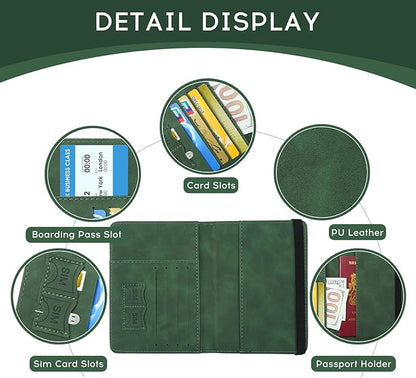 ILIYAH-Passport Cover-Passport Holder Travel Wallet-RFID Blocking Passport Case Travel Accessories Card Holder Wallet Unisex Travel Gifts(Green)