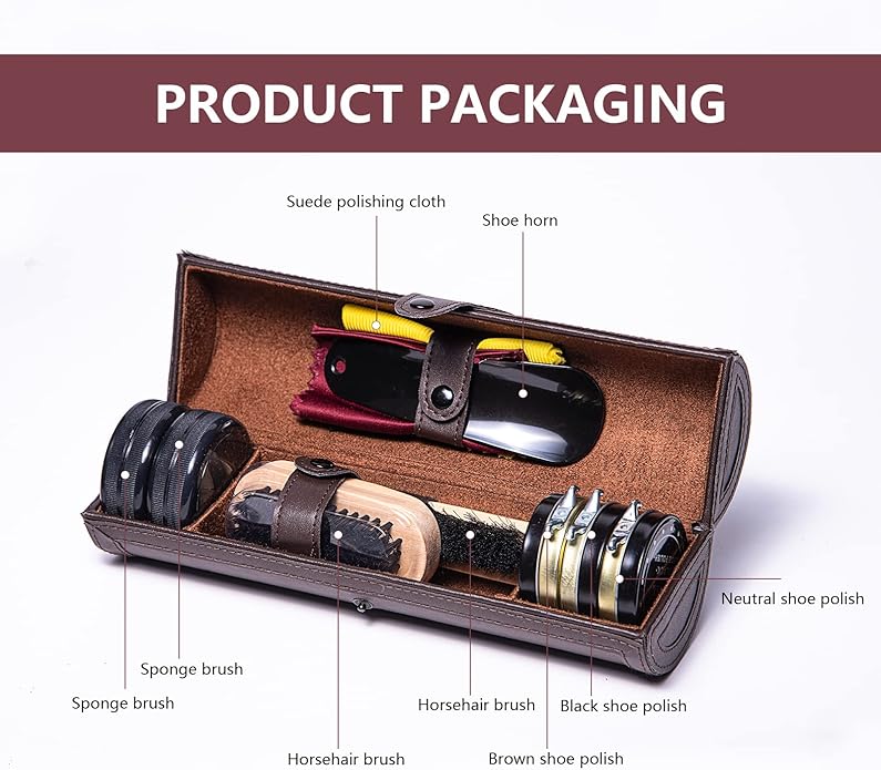 YUET 12PC Shoe Shine Kit Leather Boot Polish Kit w/Brushes and Brown, Black, Neutral Polish for Shoe Care and Cleaning