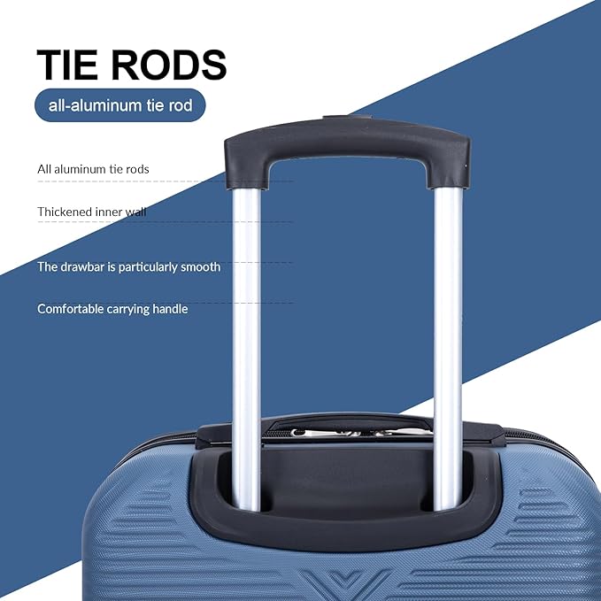 Luggage 4 Piece Set, Hardshell ABS Suitcase Set with Double Spinner Wheels, Lightweight Suitcase, Carry On and Checked Travel Luggage, Dark Blue