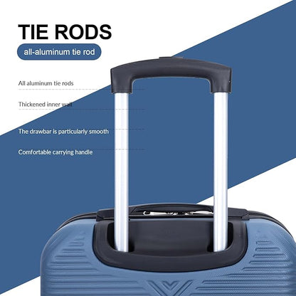 Luggage 4 Piece Set, Hardshell ABS Suitcase Set with Double Spinner Wheels, Lightweight Suitcase, Carry On and Checked Travel Luggage, Dark Blue
