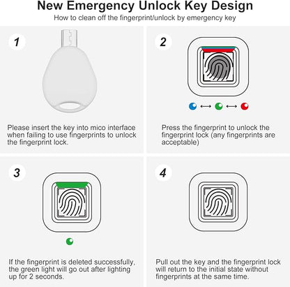 Fingerprint Lock with Key Backup, Smart keyless Waterproof Fingerprint Padlock Ideal for Gym, Door, Suitcase, Luggage Backpack, Bike, Office