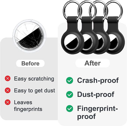 [4 Pack] Compatible with AirTag Case Keychain for Air Tag Holder Silicone for AirTags Key Ring Cases Tags Chain for AirTag GPS Item Finders Accessories, Black