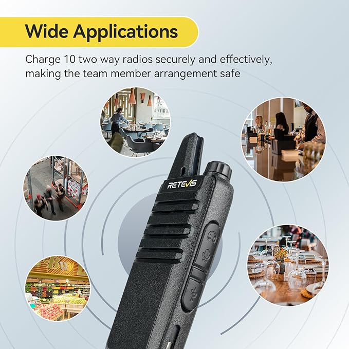 Retevis RT22 Two Way Radio,Rechargeable Walkie Talkies Long Range(10 Pack) with 10 Way Gang Charger,Charging Progress Bar,Workplace Organization,Compact Walkie Talkie for Adults Office School Daycare
