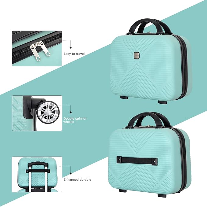 Luggage 4 Piece Set, Hardshell ABS Suitcase Set with Double Spinner Wheels, Lightweight Durable Large Luggage set, Carry On and Checked Travel Luggage, Light Blue