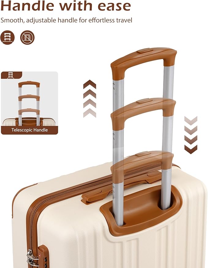 Coolife Luggage, Suitcase with Durable and Lightweight, Large Checked Luggage with ABS Hardshell Expandable, Dual Spinner Wheels, TSA Lock, and YKK Zipper (apricot white, L(28in))