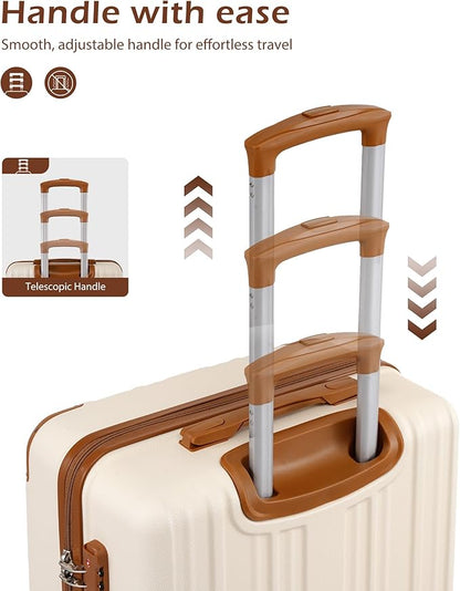 Coolife Luggage, Suitcase with Durable and Lightweight, Checked Luggage with ABS Hardshell, Dual Spinner Wheels, TSA Lock, and YKK Zipper (apricot white, M(24in))