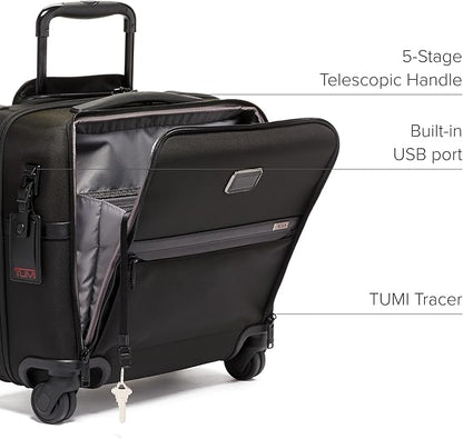 TUMI - Alpha Compact 4 Wheeled Brief - Rolling Carry On Briefcase. Laptop Bag for Commuting and Travel - Black