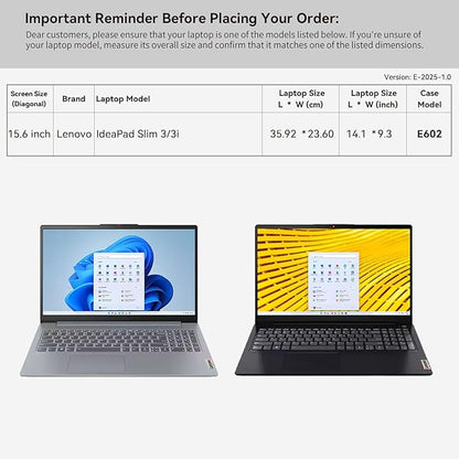 Smatree 15.6 inch Laptop Sleeve for Lenovo IdeaPad Slim 3i/3 Laptop Bag with Accessory Pocket, YKK Zipper, Patented Shockproof Design (E602)