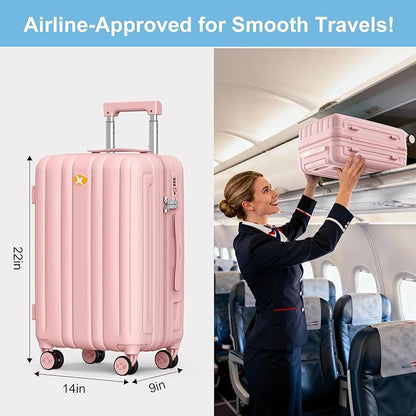 MGB Carry On Luggage 22x14x9 Airline Approved, Hardside Carry-on Luggage with Spinner Wheels & TSA Lock, Scratch-Resistant PC Lightweight Suitcase for Travel with Adjustable Telescopic Handle