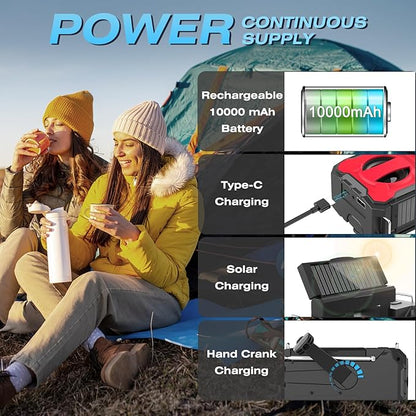 10000mAh Emergency Radio, NOAA Weather Radio with AM/FM, 37000mWh Rechargeable Phone Power, USB/Solar/Hand Crank Charging, LED Flashlight, SOS Alarm, Reading Lamp for Indoor/Outdoor Emergencies