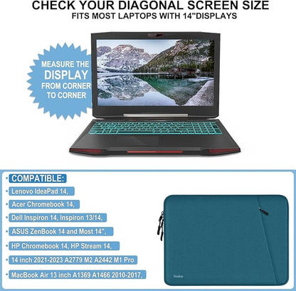 Laptop Case 14 inch, Shockproof Protective Computer Cover with Accessories Pocket, Portable Laptop Sleeve Compatible for 14 inch MacBook Air/Pro, Dell, HP, Acer, Asus, Lenovo, Cyan