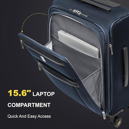 LEVEL8 Carry On Luggage Airline Approved with Compartment, Softside Expandable Rolling Suitcase with Spinner Wheels, Blue, Carry-On 20-Inch