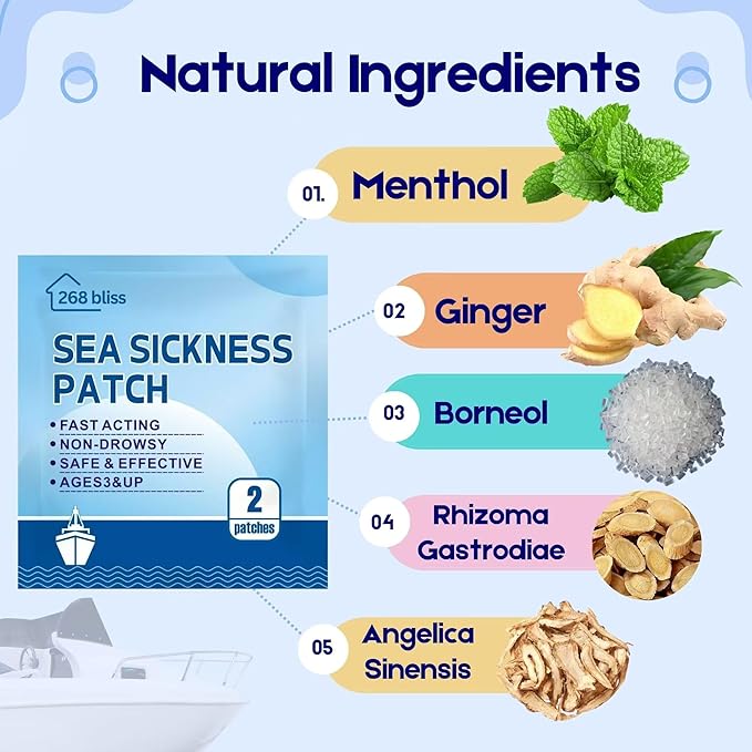 42ct Sea Sickness Patches for Cruise Non-Drowsy, 24H Lasting Motion Sickness Patches Cruise Essentials 2025, 100% Natural Motion Sickness Patch Travel Essentials for Adults and Kids