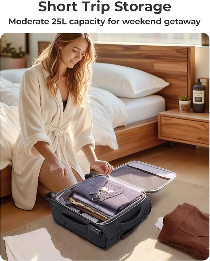 BAGSMART Underseat Carry On luggage Airline Approved, 16-inch Small Softside Underseater Travel Suitcase with Spinner Wheels Overnight Bag Small Rolling Carry-on for Women Men Weekender,Grey