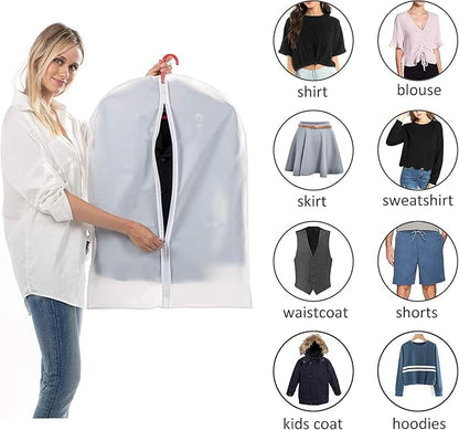 12 Pack Shirt Garment Bags (24x36") - Dustproof Short Suit Covers - Durable PEVA Closet Bags with Sturdy Zipper for Blouses, Jackets, Sweaters & T-Shirts (Translucent)