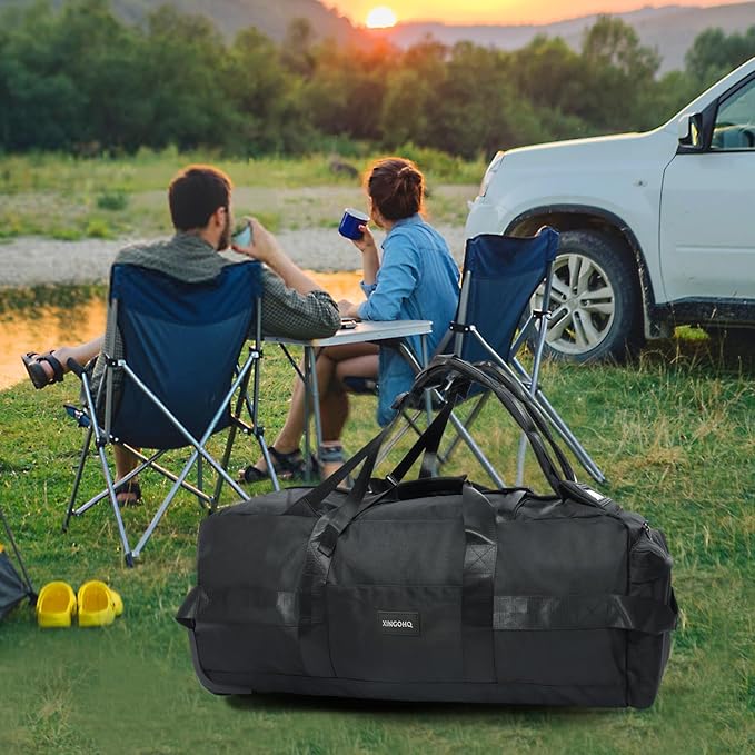 80L Rolling Duffle Bag with Wheels - Heavy-Duty 33.5" Foldable Duffel, Water-Resistant Wheeled Luggage with Shoulder Straps for Camping, Gym, Airplane (Black)