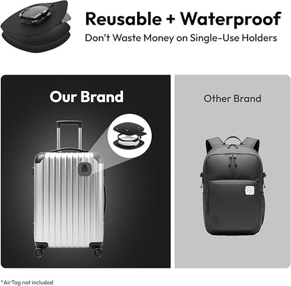 [2 Pack] Compatible with AirTag Case for Fabric, Luggage, Backpack – Waterproof Modular Mount with Replaceable Adhesive Base – Durable Holder for Travel, Camping Gear, Kids, Pets & More - Black