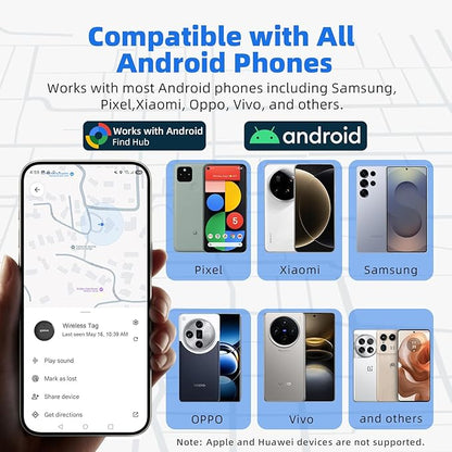 2025 Upgraded Android Tracker Tags, Official Google Certified Smart Bluetooth Tracker, Compatible with Find Hub App(Not for iOS and Huawei), Air Tag for Android, Item Locator Key Finder, Luggage Tag