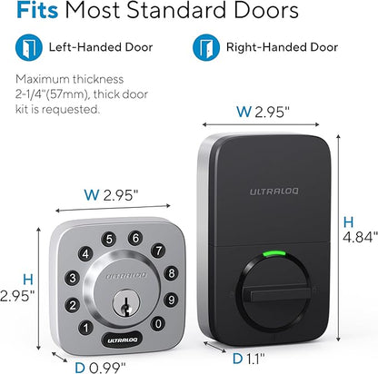 ULTRALOQ U-Bolt Smart Lock, 5 in 1 Keyless Entry Door Lock with Bluetooth, App Control, Backlit Keypad, Auto Unlock, Smart Deadbolt for Front Door, ANSI Grade 1, 1 Year Battery, Satin Nickel