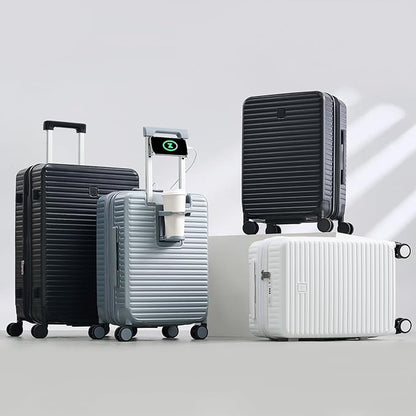 Hard Shell Suitcases Expandable Travel Luggage Sets 3 Piece, Carry on and Check in 3 Piece Luggage Suitcase Sets with Spinner Wheels Cup Holder Charger Built in (Black, 20/24/28)
