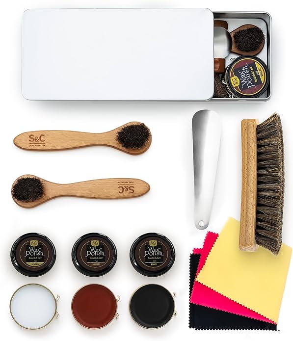Stone and Clark Leather Shoe Shine Kit - 13 PCS Shoe Polish Kit for Complete Leather Boot Care, Compact & Travel Friendly