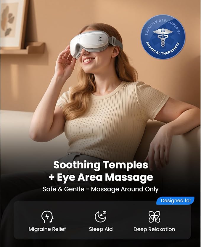 BOB AND BRAD Eye Massager FSA Eligible/HSA Eligible, EyeOasis 2 Heated Eye Mask for Migraines with Music, Smart Migraine Massager Reduce Dry Eyes Improve Sleep, Christmas Birthday Gifts for Women Men