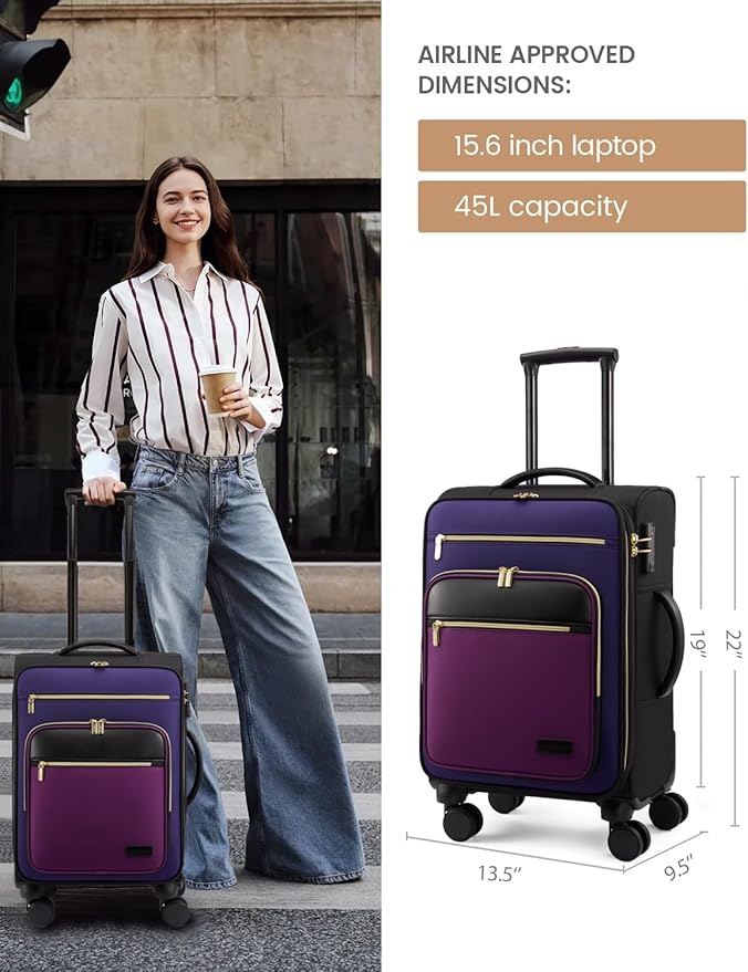 LOVEVOOK Carry on Suitcase 22x14x9 Airline Approved,20 inch Lightweight Waterproof Suitcases with 360° silent swivel wheels, TSA Lock and Compartment, travel Suitcase Black-violet-indigo-Purple