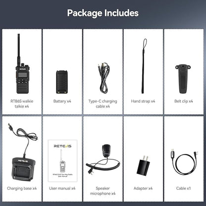 (2nd Gen RT86) Retevis RT86S Walkie Talkies with Shoulder Mic, Long Range 2 Way Radio with LCD Screen, Group Call, Type-C Charging, NOAA, Heavy Duty Two Way Radio, Business Radio for Industry(4 Pack)