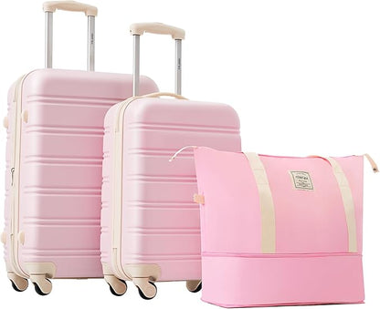 Merax Luggage Sets 2 Piece Suitcase Set 20/24 IN,Carry on Luggage and Travel Bag TSA Lock Expandable,Hard Case Luggage with Spinner Wheels,White Pink