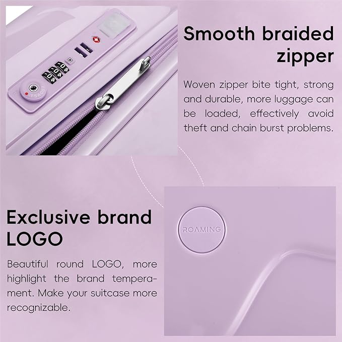 ROAMING 24 Inch Purple PC Hard Sided Checked Luggage with TSA Lock Cup Holder USB Charging Port and Spinner Wheels Lightweight Durable Ice Cream Travel Suitcase for Women Melt into Journeys